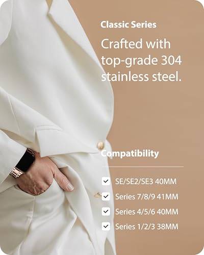 Image of Fullmosa Metal Bands With Case [Watch NOT Included] Compatible Apple Watch Strap 41mm 40mm 38mm, Steel Apple Watch Band for iWatch SE3 SE2 SE Series 9 8 7 6 5 4 3 2 1,41mm 40mm 38mm,Rose Gold