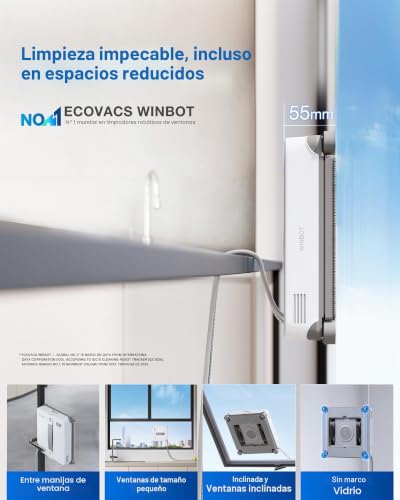 ECOVACS (2026 Version) WINBOT Mini Window Cleaning Robot - Compact Design, Dual Nozzles with Ultrasonic Spray, 9-Stage Protection System, Intelligent Path Planning, 3 Cleaning Modes - 4