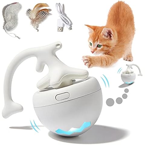 Pawsayes Cat Toys, Interactive Cat Toys for Indoor Cats Adult Kitten, Automatic Cats Balls Toy with Catnip Fur & Feather, USB Rechargeable Moving Kitten Toys Ball Cover