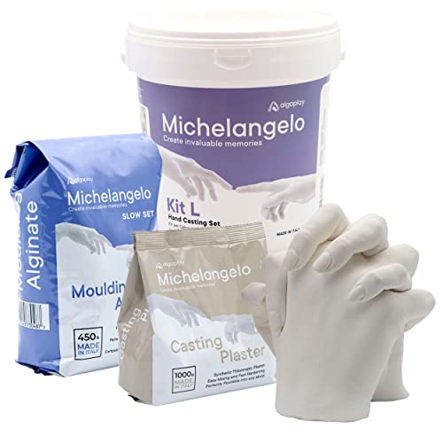 Michelangelo KIT L de Moulage. Permet de créer Une Sculpture de 2 Mains d'adultes ou 3 d'enfants en Famille ou Entre Amis. Un pichet doseur de 1 Litre et Une spatule en Plastique pour mélanger. - Image 3