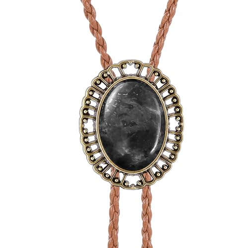 Image of Jeilwiy Bolo Tie for Men Real Stone Westwern Cowboy Ties Silver Bolos Women Leather Necktie Gift for Birthday Christmas