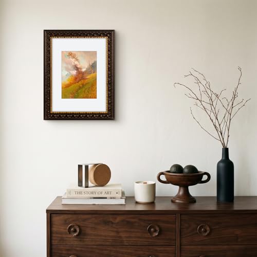 Image of Golden State Art, 9X12 Ornate Finish Photo Frame With White Mat for 6X8 Picture & Real Glass, Color: Dark Brown With Gold