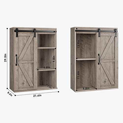 Hostack Wall Mounted Storage Cabinet, Farmhouse Medicine Cabinet With Sliding Barn Door And Adjustable Shelf, Wood Vintage Cabinet For Bathroom, Kitchen, Living Room, Grey #TOP2