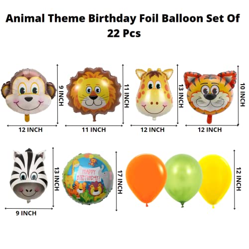 Image of Party Decorz Jungle /Safari /Zoo Animal Theme Foil Balloon Set Of 22 Pcs(5pcs Animal Small Foil Balloon+ 2pcs Round Foil Balloon + 15pcs Metallic Balloon)For Kids Safari /Zoo /Jungle Animal Theme Birthday