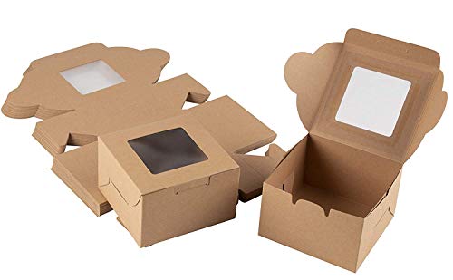 Image of Paper Bakery Box with Window, Pack of 20, Brown