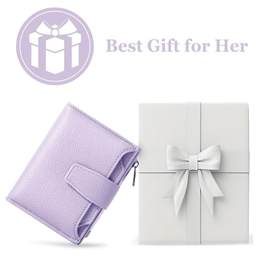 Image of Airkit Wallet Women, Small Wallet for Women Leather, Ladies Bifold Compact RFID Blocking Credit Card Holder, Girls Mini Travel Purse, Pocket Passport Wallet with 4 ID Window, Light Purple, small