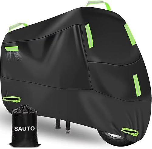 SAUTO - 4 Sizes Motorcycle Cover Waterproof All Season Heavy Duty 210D PU - Motorbike Cover with 7 Reflective Strips 2 Lock-Holes & Ventilation, Protective Bike Tarp - XXL: 245×105×125cm