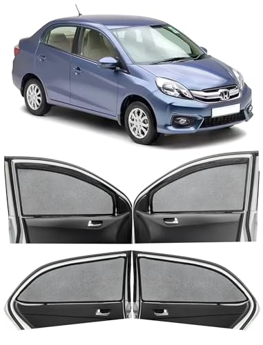 Image of Autofact Magnetic Car Sunshades Compatible with Honda Amaze (2018 to 2024) (Set of 4) - Easy Installation, UV Protection, Keeps Car Cool (Front 2 with Zippers, Rear 2 Without Zippers)
