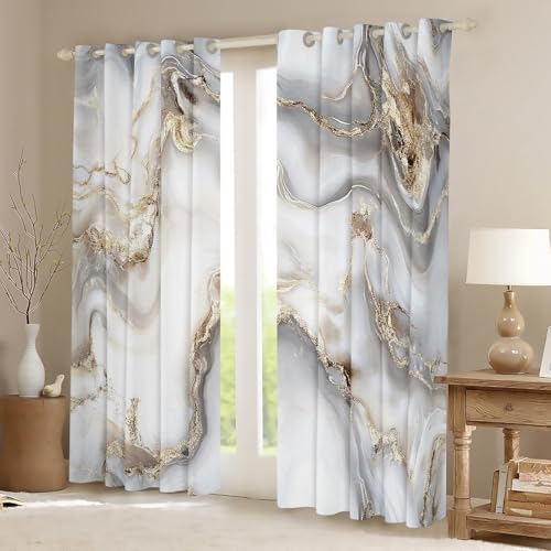 Homemissing Marble Curtains Grey Gold Abstract Geometric Window Drapes For Bedroom Living Room - Crack Brick Window Treatments, W52*L63 - Image 2