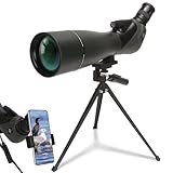 Spotting Scope for Hunting, Target Shooting, Bird Watching, 25-75x80 HD Spotter Scope with Tripod, Fully Multi-Coated Optics BAK4 IPX5 Waterproof for Wildlife Viewing with Phone Adapter, Carrying Bag