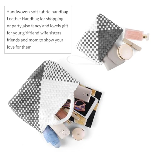 Image of Woven Bag for Women, Neoprene Tote Bag Summer Beach Handbag Purse Retro Handmade Travel Shoulder Bag Set