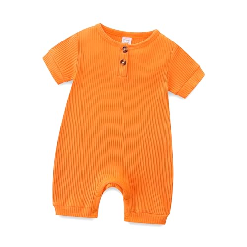 Hikido Baby Summer Romper Organic Cotton Clothing Set Cute Lightweight Playsuit Onesie for 3-6months Baby Boys Orange