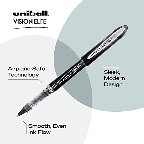 Uni-Ball Uniball Vision Elite Pens - 0.5Mm Fine Point Micro Tip - 6 Black & 6 Blue Ink Pens (Total Of 12) - Smooth-Flowing Ink - Fraud, Fading, And Water Protection Vision Elite Pens Black & Blue #TOP1
