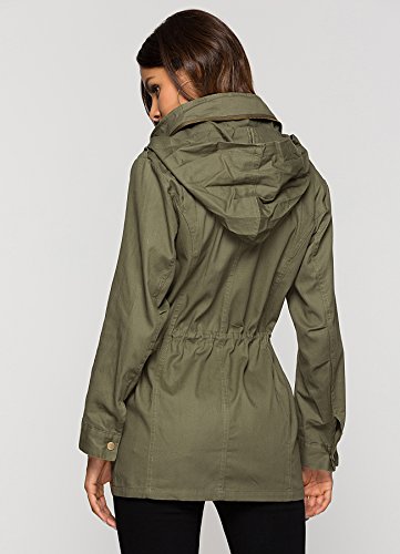 Escalier Women's Anorak Jacket Lightweight Drawstring Hooded Military Parka Coat Army Green - Thumbnail 6