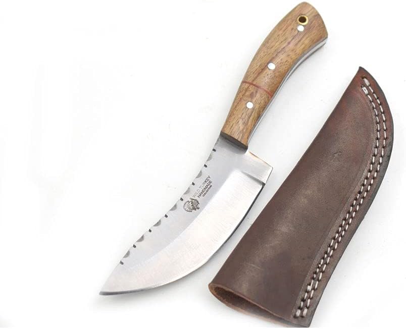 Wild Turkey Handmade Wood Handle Full Tang Fixed Blade Hunting Knife With Real Leather Sheath