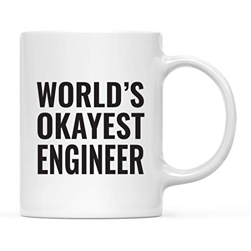 Andaz Press 11oz. Coffee Mug Gag Gift, World's Okayest Engineer, 1-Pack, Funny Witty Coffee Cup Birthday Christmas Ideas