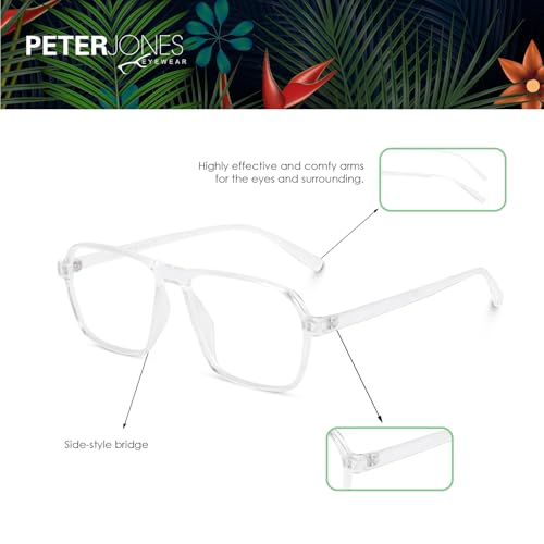 Image of Peter Jones Clear Transparent Square Unisex Medium Sleek Optical Frame with Anti Glare Lenses (AG216T)