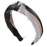 ノーブランド品 皮革 綿素材 結び目付きワイドヘッドバンド レディース 洗顔用滑り止めヘアバンド トップノットデザイン 全髪質対応 ヘアアクセサ