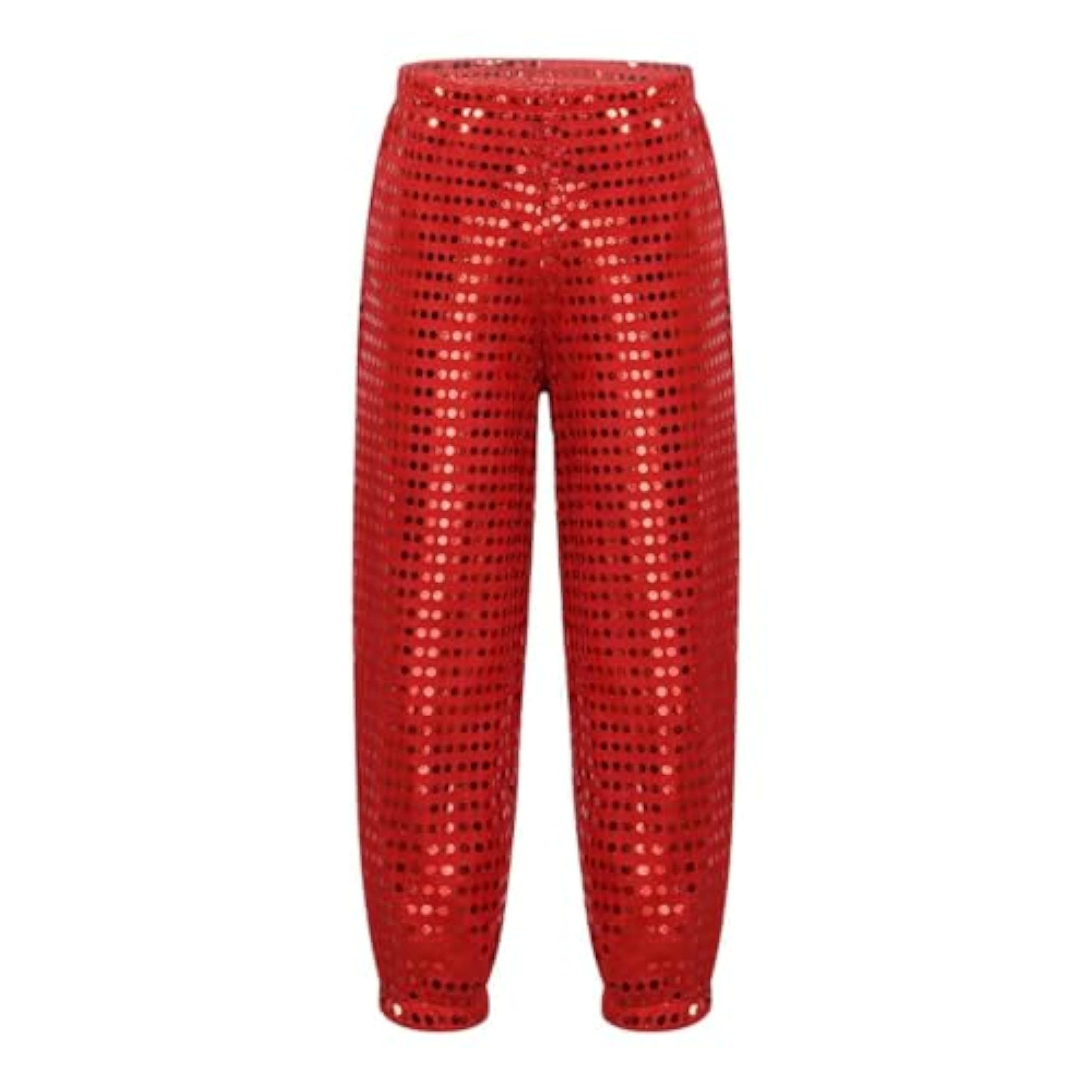 Generisch Niños Lentejuelas Sueltas Jazz Hip Hop Street Dance Pantalones Haren Pantalones Dancewear Disfraz para Niños Niñas Ropa Infantil, rojo, 9-10 años