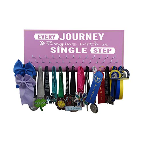 Running On The Wall-Gifts for Runners-Marathon Medal Display-Medal Rack for Running- Awards Hanger - Wall Mounted Holder-Every Journey Begins with A Single Step