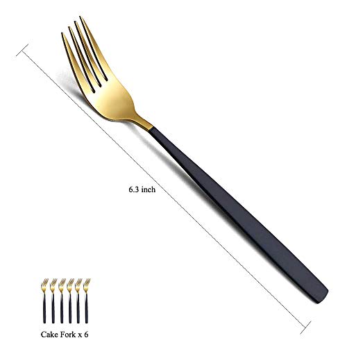 Homquen Dessert Forks 6 Pieces Black And Gold Fruit Fork, Homquen 6.3 Inch Modern Design Stainless Steel Tea Fork Set thumb #1