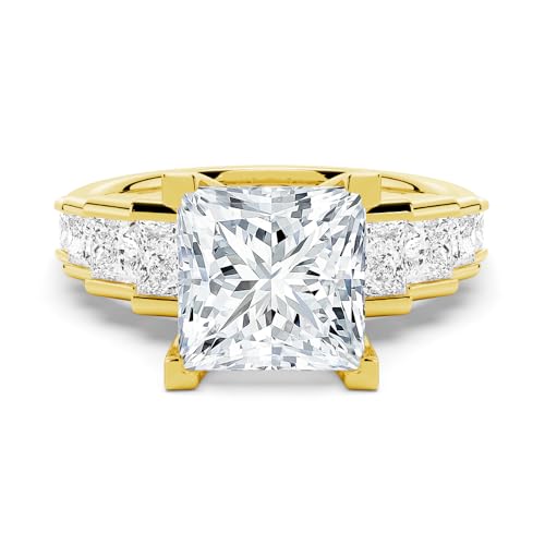 MSBLUE Moissanite Engagement Ring, Staircase Princess Cut, 14K White Gold Vermeil, Wedding Promise Ring