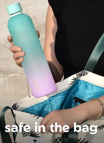 Image of Opard Slim Water Bottle 32oz, Dishwasher Safe Plastic Water Bottle BPA-Free, Leakproof Screw Top, Bubblegum Cyan Pink, Reusable for Travel School Sport Gym Hiking
