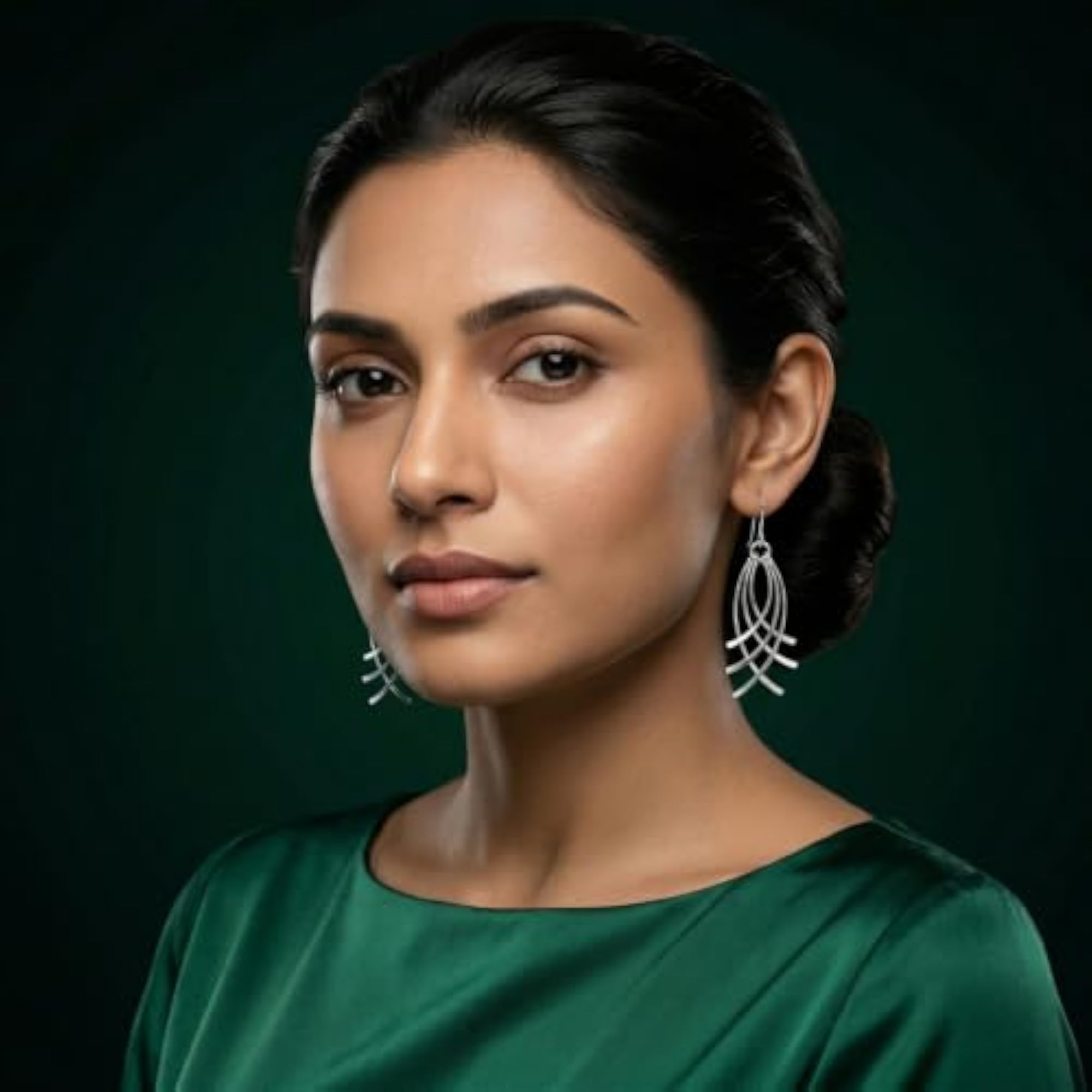 Women's Silver Flowline Drop Statement Earrings