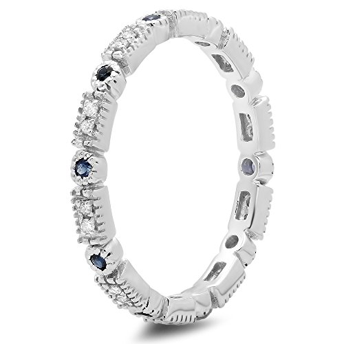 Dazzlingrock Collection 14K Solid Gold Round Blue Sapphire And White Diamond Womens Vintage Style Wedding Eternity Band Stackable Ring2
