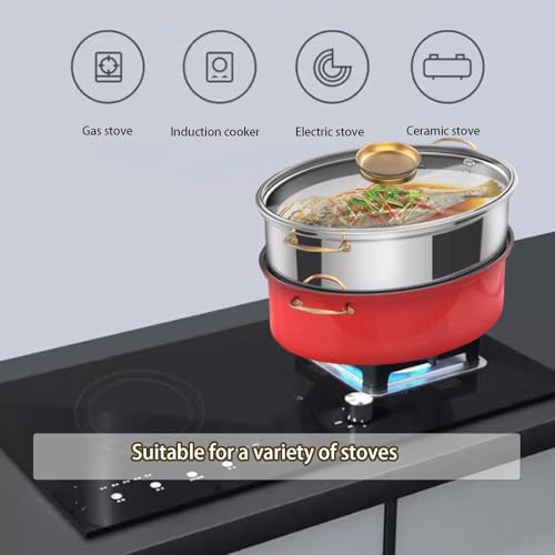 Pentola a vapore per pesce in acciaio inox, versatile per cuocere a vapore frutti di mare e arrostire tacchino, pentola ovale resistente con griglia, ideale per cucinare in casa (rosso)