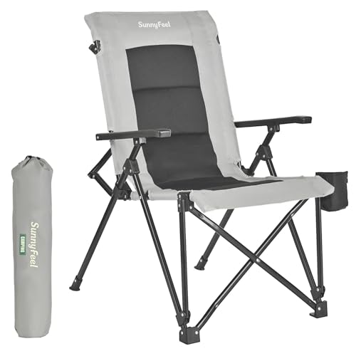 SUNNYFEEL Ergonomic High Back Camping Chair 500lbs Heavy Duty Folding Chair UV-Resistant Portable Camp Chair with Hard Armrests, Cup Holder＆ Bag for Outdoor, Basebal, Travel, Sports, Hiking, Fishing