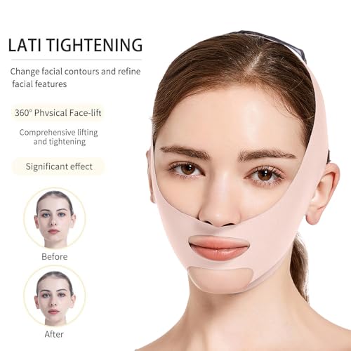 Image of V-Line Face Lifting Mask Chin up Mask for Sleeping & Jaw Shaper,Double Chin Reducer Chin Strap for Face Slimming & Sculpting,Tightening Band for Neck & Cheek (Pink)