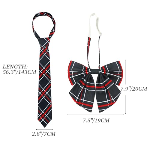 Image of PROCOS 2 Pcs Necktie Bow Tie Unisex Uniform Adjustable Plaid Tartan Bow Tie Necktie Set Cosplay Costume