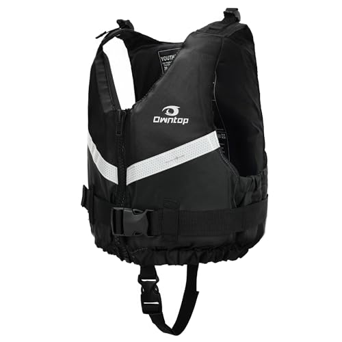 Owntop Swim Vest Youth, Ultra Thin Swim Jacket Kids 75-125 lbs, Comfortable Crotch Strap Buckles Zipper, Swimming Training, Kayak, Boating, Watersports (Black, XS/S)