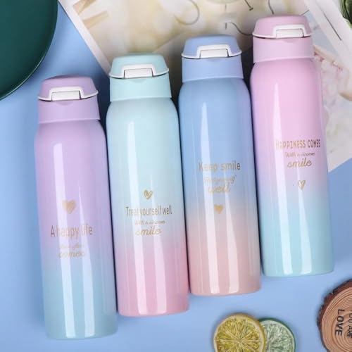 Image of 500ML Glossy Stainless Steel Insulated Water Bottle for Hot and Cold Beverages, BPA Free and Leakproof Thermosteel Double Walled Insulated Vacuum Thermos Flask