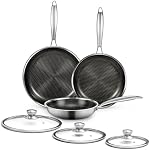 6 Pieces Stainless Steel Frying Pan Set with Lids, Honeycomb Nonstick Frying Pan Set 3 Pcs,Induction Skillet Set Egg Omelette Frying Pan Set W/Lid, Induction Compatible, PFOA Free