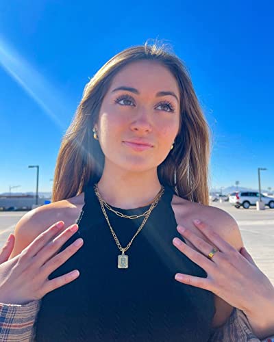 Joycuff Layered Initial D Necklace For Women Teen Girls Dainty Paperclip Snake Choker 18K Gold Filled Stainless Steel Figaro Chain Necklace With Square Letter Pendant #TOP1