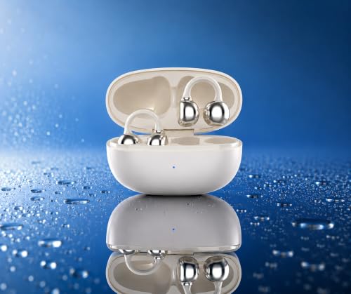 Image of Wireless Open Ear Buds with 60H Battery, 12mm Custom Drivers, Spatial Audio, Premium Leather Dual Form Design, Low Latency, Quad Mic ENC, Ambient Awareness, IPX5 - White