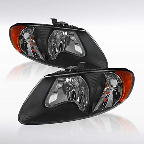Autozensation Compatible with Dodge Grand Caravan 2001-2007, Chrysler Town & Country, Black Euro Headlights + Amber Reflector, L+R Pair Head Light Lamp Assembly