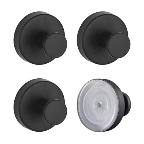 Luazvilkpsar 4 Piezas Ganchos Ventosa de Succión, Colgador Toalla Baño, Colgadores Baño, Gancho Ventosa de Vacío, Colgador Toallas, Gancho para Ventosa, para Baño, Pared, Cocina, Vidrio (Negro)