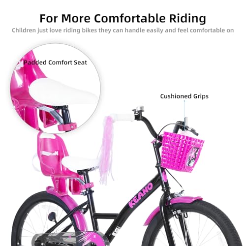 Image of KEANO Zinnia 14 16 20 Inch Kids Bike for Girls Ages 3-10 Years, Girls' Bikes with Training Wheels, Streamers, Basket and Doll Seat, Children Bicycles