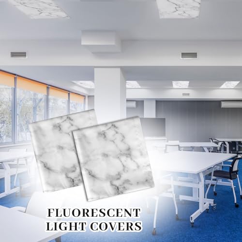 Image of Hortsun Pack of 2 Fluorescent Light Covers 4 x 2 Feet Magnetic Ceiling Light Cover Room Supplies for Home Office(White Marble)