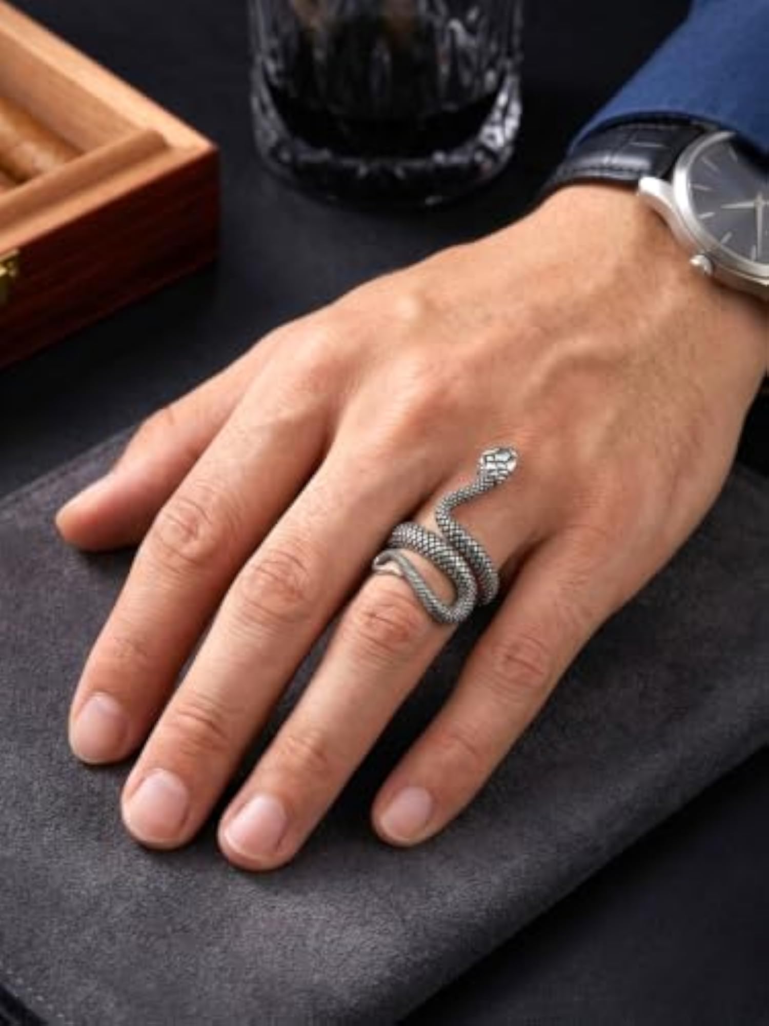 Silver Contemporary Snake Adjustable Ring