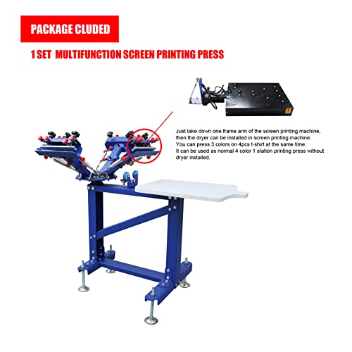 Tianiuseen 3 Color 1 Station Screen Printing Kit Silk Printing Press Equipment with T-Shirt Screen Printer and 16 * 16 inch Flash Dryer for Screen Printing