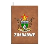 Coat of Arms of Zimbabwe Flag Zimbabwean Leather Journal for Men Women 100 Pages A5 Ruled Notebook Lined Notepad for Drawing Writing Note Taking Travel Diary for Work School Teachers Students College