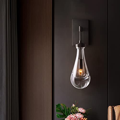 Mingfitow Wall Lights, Black Wall Sconce Bedroom Bedside, Living Room, Teardrop, Hand Blown Solid Glass, Wall Sconce Lighting #TOP1