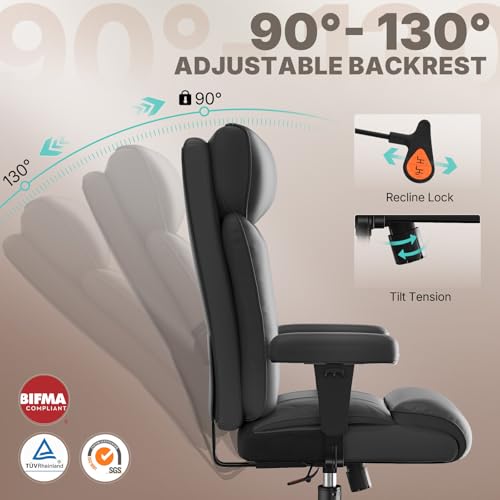 Office Chair,Ergonomic Big and Tall Office Chair 750LBS,High Back Leather Gaming Chair,Wide Executive Chair with Lumbar Support with Adjustable Padded Armrests - Image 5