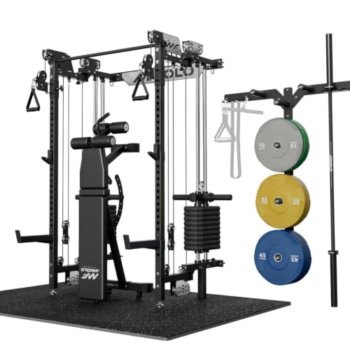 Image of Mikolo Folding Squat Rack, Wall Mounted Power Rack with Cable Crossover Machine & LAT Pull Down, Functional Trainer with 5 Adjustable Function Modes, Home Gym Package