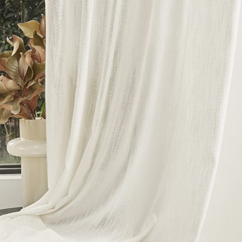 Mysky Home Natural Living Room Curtains 2 Panel Sets, Soft Cotton Blend Semi Sheers Light Filtering Back Tab Privacy Drapes For Patio Pergola Gazebo Nice Vertical Elegant Style, 50 X 95 Inches #TOP3