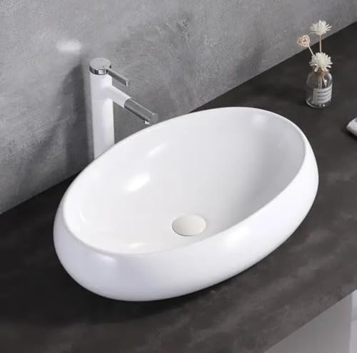 Image of Designer Counter Top Wash Basin | Tabletop Ceramic Bathroom Sink | Wash Basin Over Counter | Wash Basin For Bathroom, Living Room (24 x 15 x 6 Inch) (Glossy White)